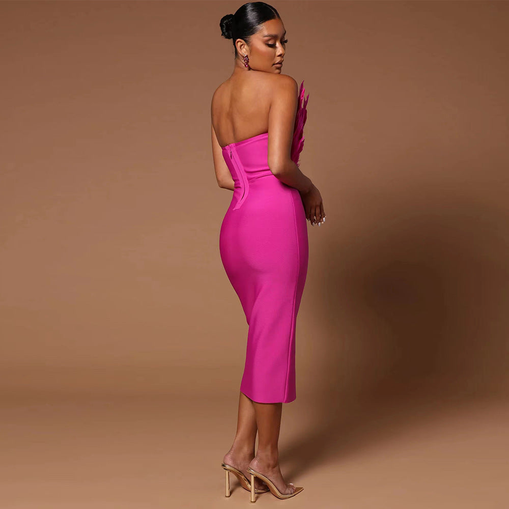 Sexy Designed Feather Sheath Evening Party Dresses