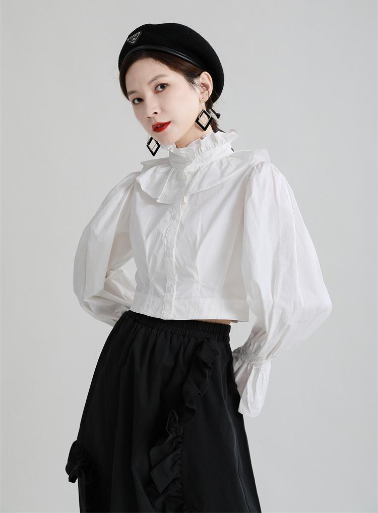 Women High Waist High Neck Pull Sleeves Shirts