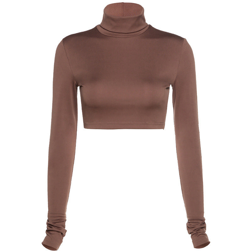 Sexy Long Sleeves High Neck Middriff Baring Women Tops