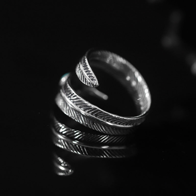 Autique Feather Design Sterling Sliver Rings for Women&Men