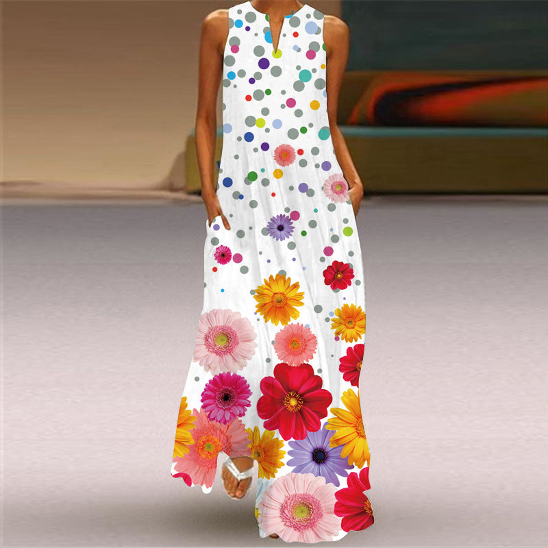 Casual Floral Print Sleeves Plus Sizes Long Dresses