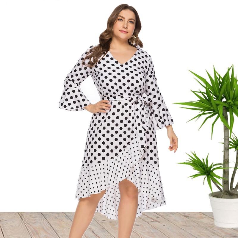 Summer Polk Dot Print Plus Sizes Dresses-STYLEGOING
