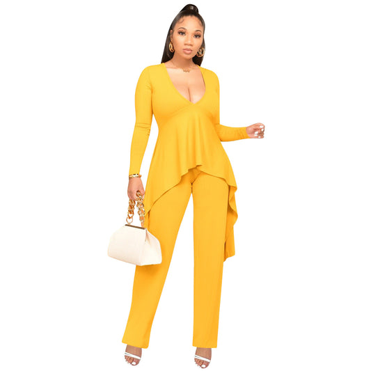 Sexy Yellow Fake Two Pieces Women Jumpsuits