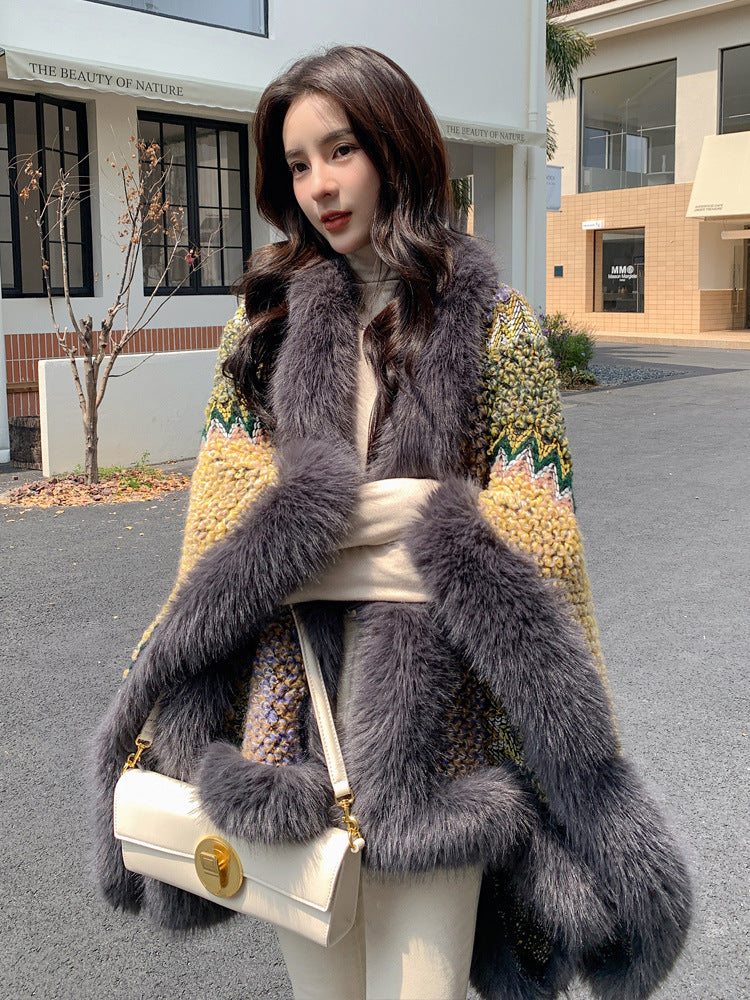 Luxury Designed Knitting Winter Warm Artificial Fox Fur Capes