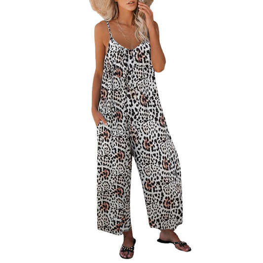 Leisure Summer Leopard Pocket Jumpsuits-STYLEGOING