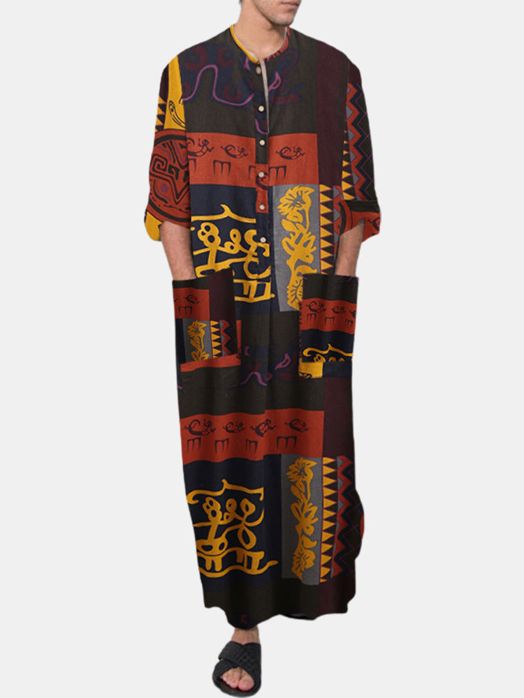 Ethnic Leisure Print Long Robes for Men