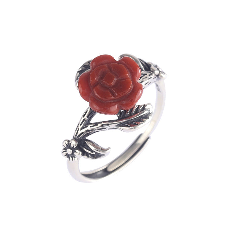 Vintage Rose&grass Design Silver Rings for Women