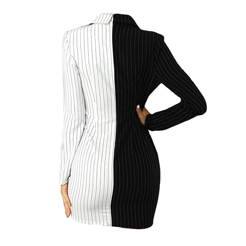 Office Lady Striped Contrast Color Mini Length Dresses