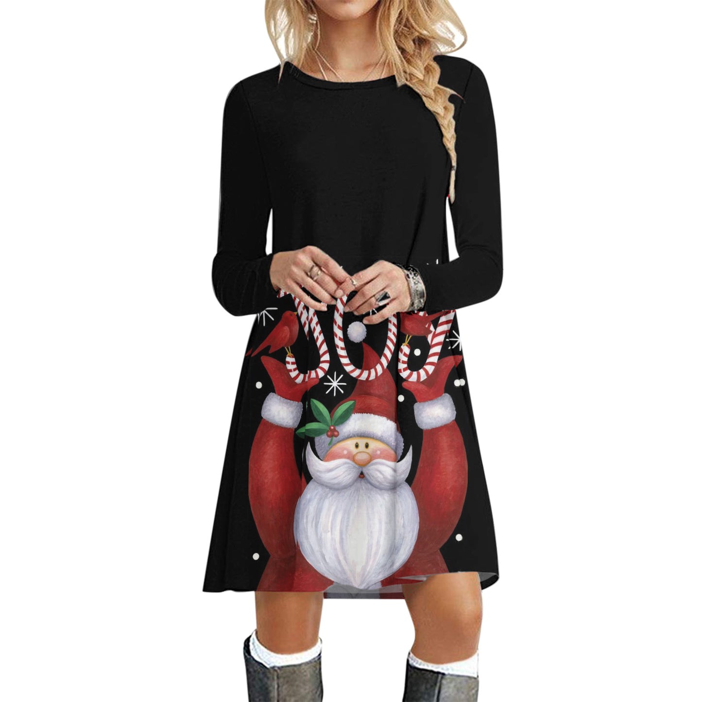 Casual Merry Christmas Long Sleeves Short Dresses