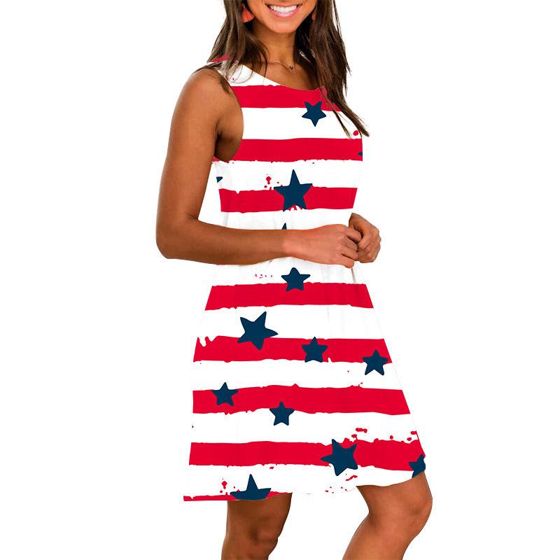 Summer Round Neck Sleeveless Flag Design Short Dresses-STYLEGOING