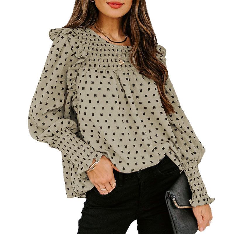 Women Ruffled Dot Print Chiffon Tops Blouses--Free Shipping at meselling99