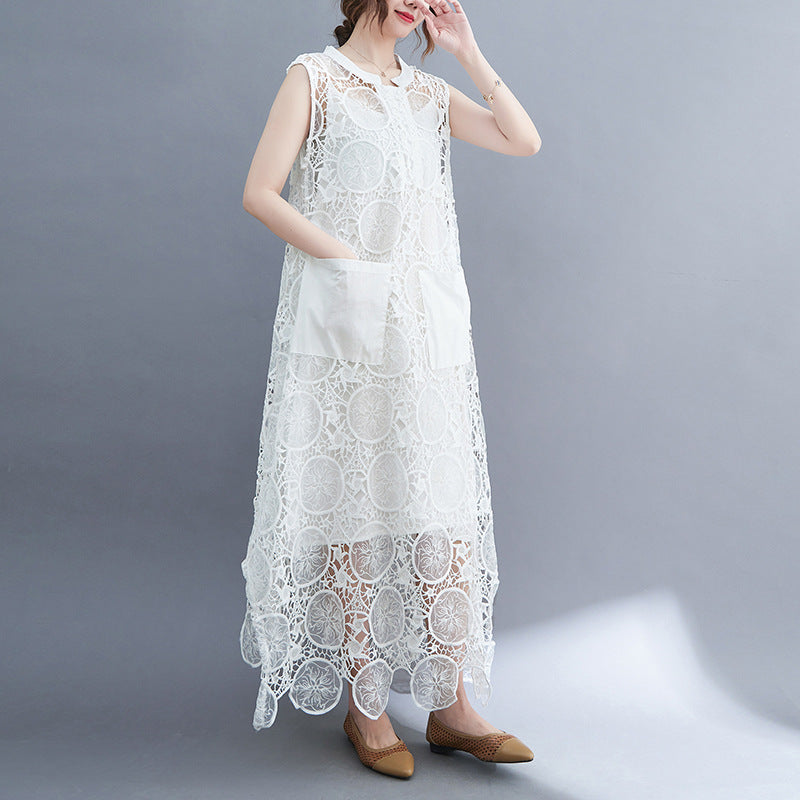 Vintage Lace Embroidery Sleeveless Two Pieces Dresses