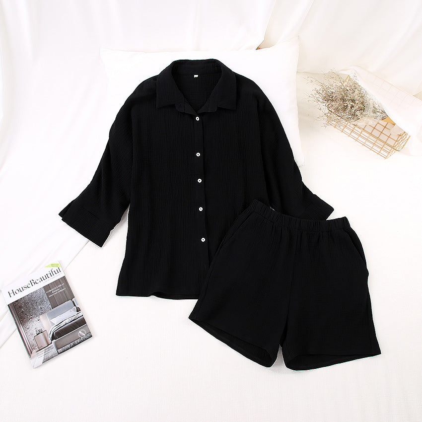 Women Cotton Two Pieces Shirts and Crop Shorts Sets