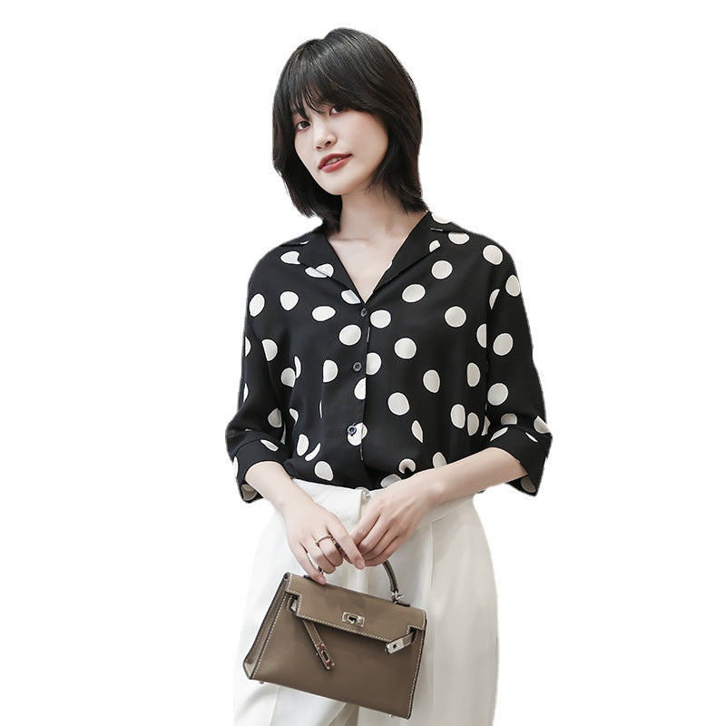 Summer Chiffon Dot Print Women Long Sleeves Shirts