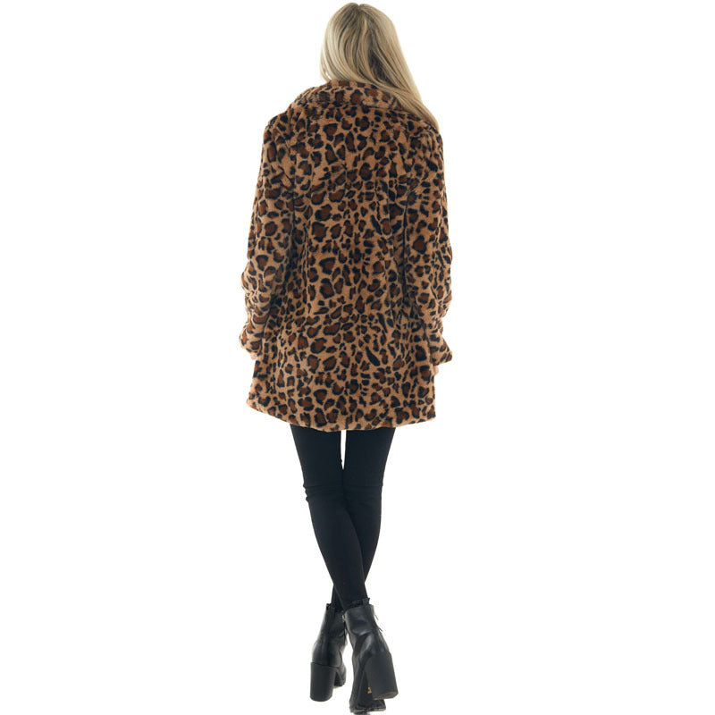 Fashion Leopard Faux Fur Women Overcoat