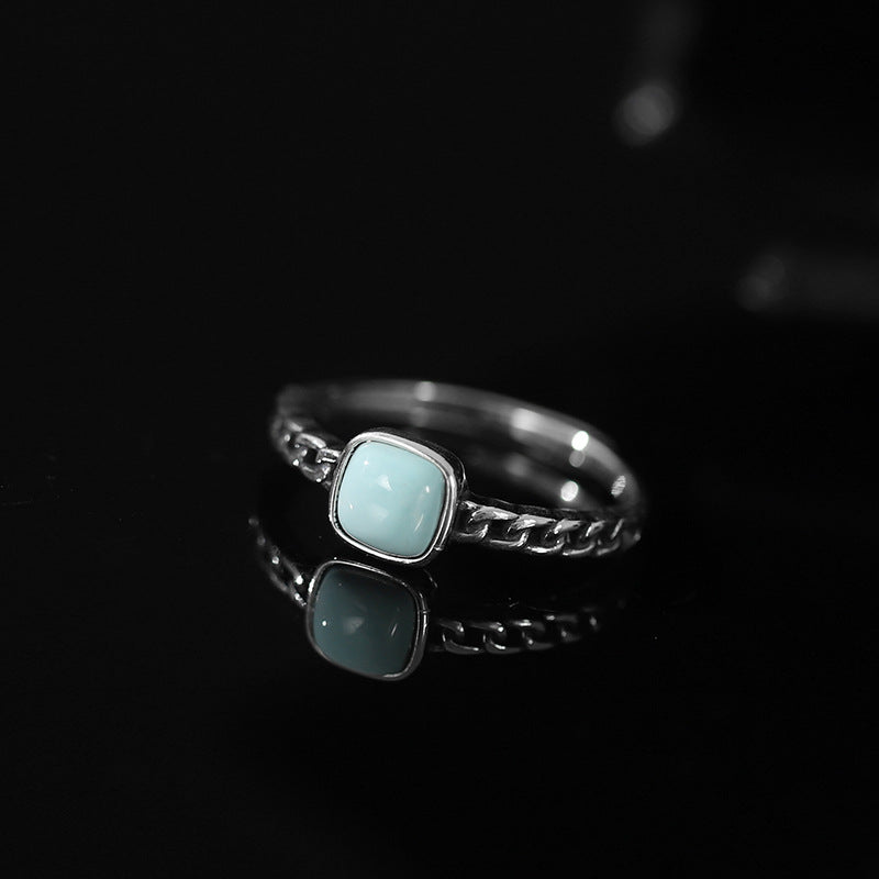 Simple Square Design Vintage Sterling Silver Rings for Women