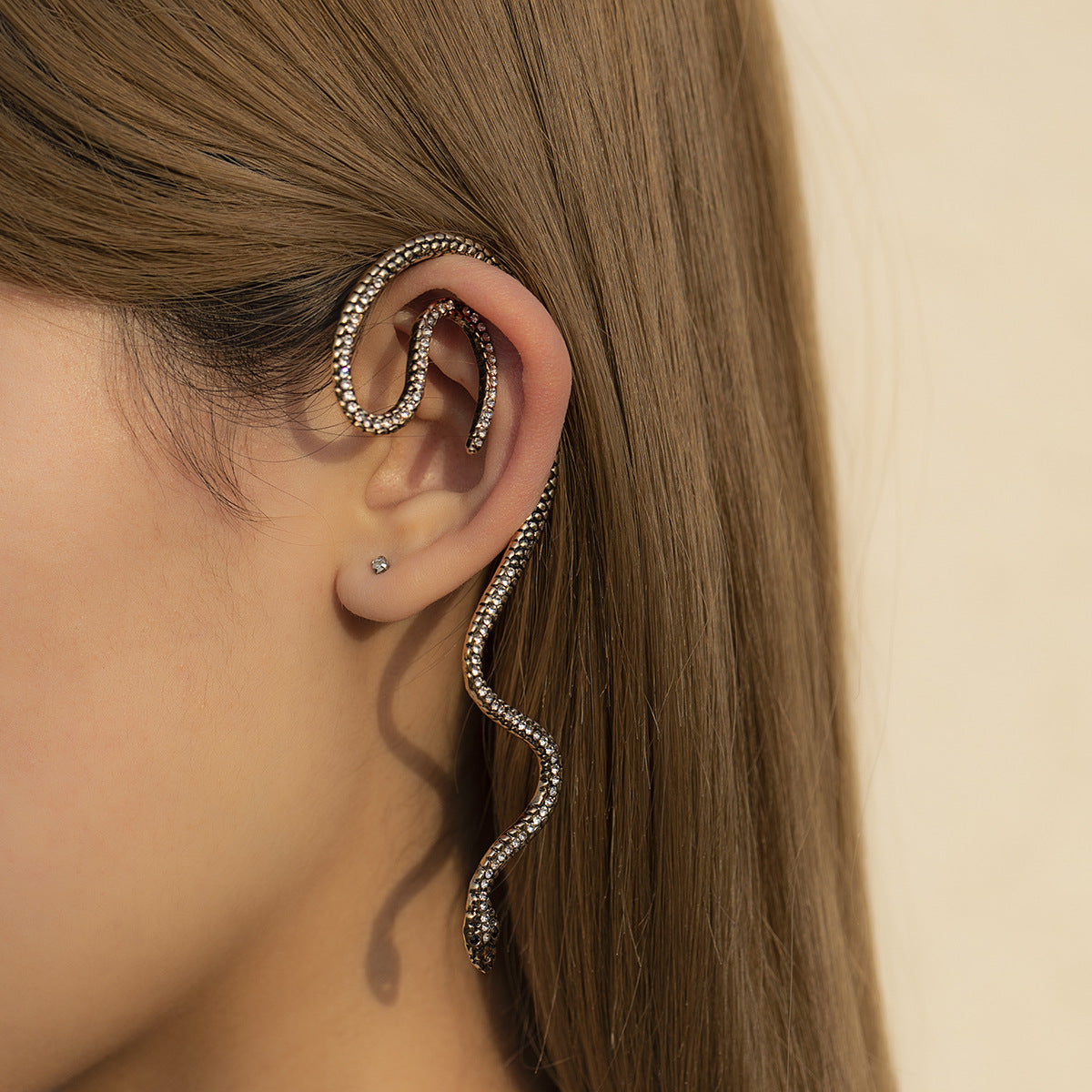 Exaggrate 3D Rhinestone Snake Shape Alloy Earrings