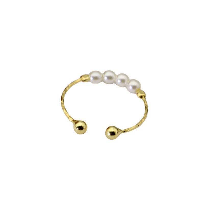 Pearl Beads Design Silver Tail Ring for Women