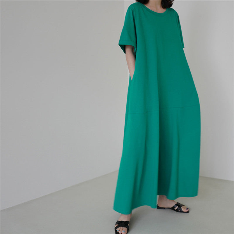 Casual Simple Design Plus Sizes Short Sleeves Long Dresses