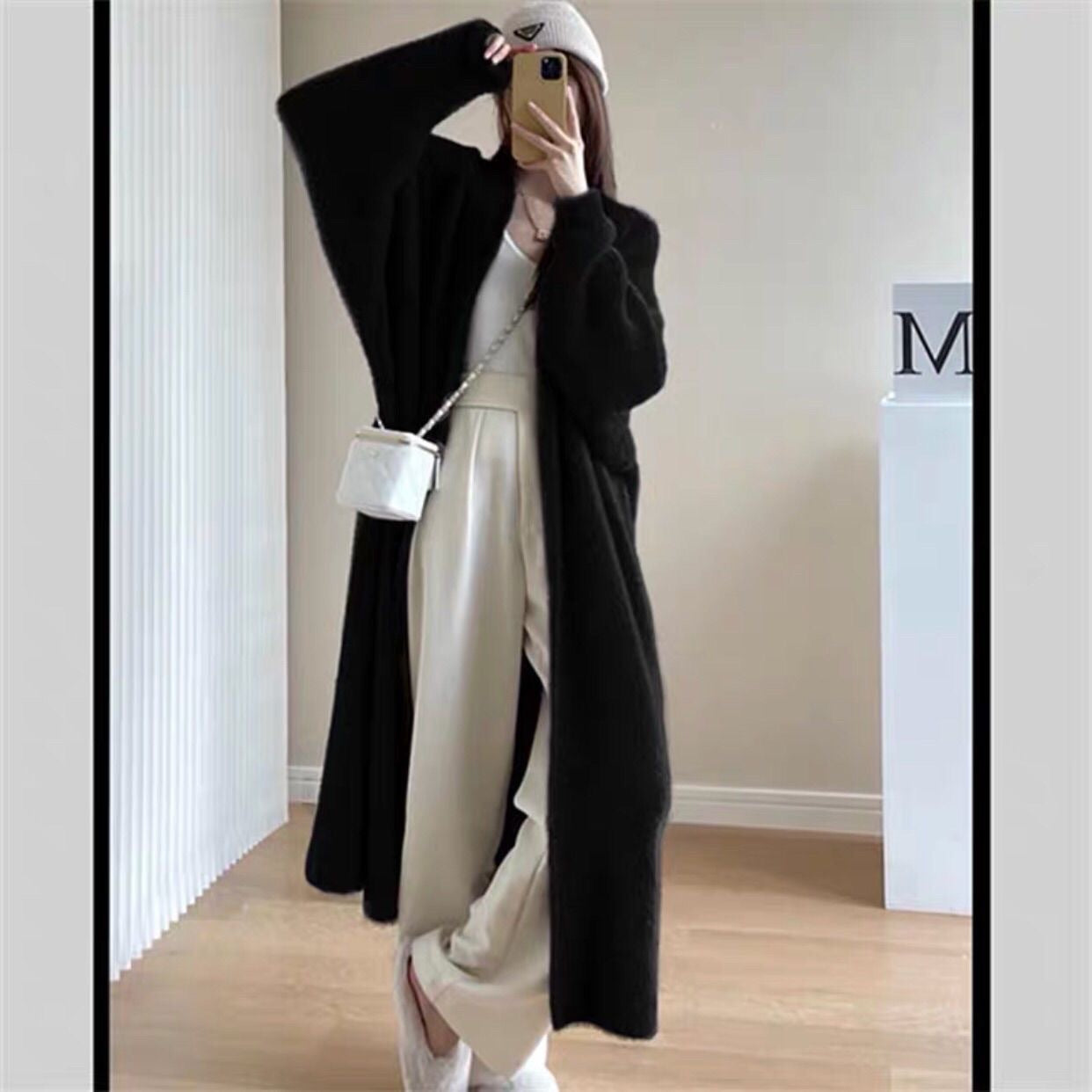 Classy Mink Velvet Cozy Long Knitting Cardigan Coats