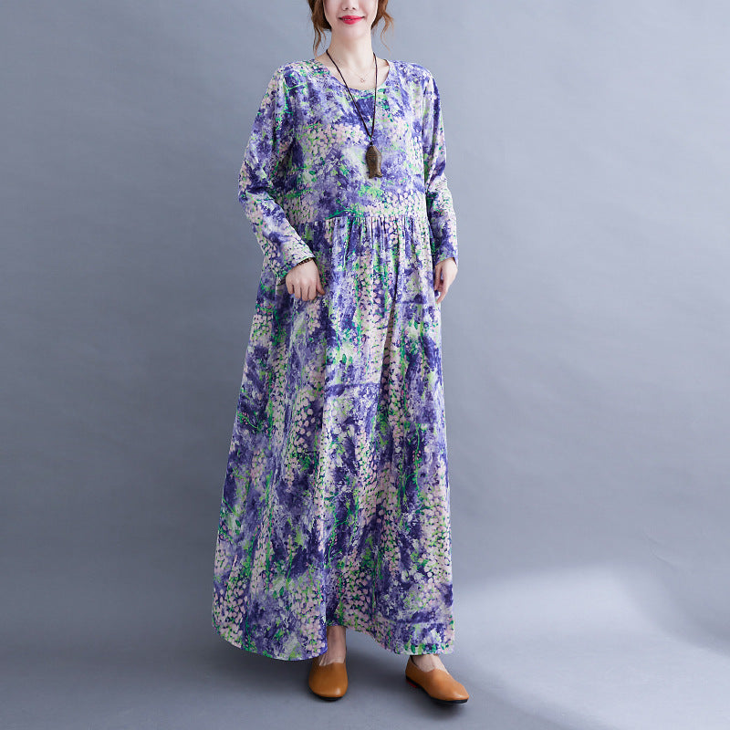 Lavender Print Long Sleeves Cozy Dresses