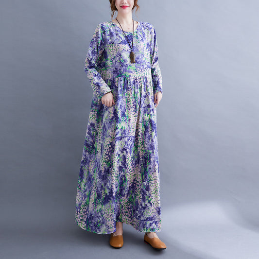 Lavender Print Long Sleeves Cozy Dresses