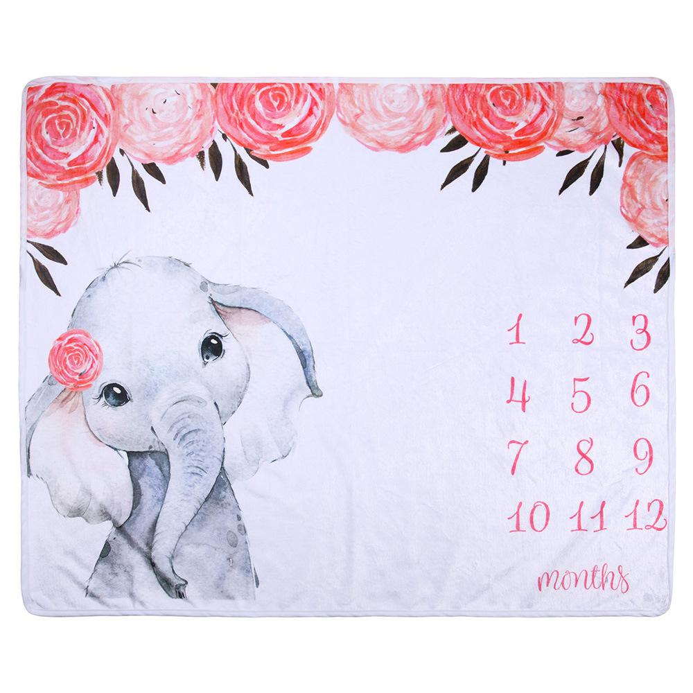 Animal Print Baby Milestone Fleece Blanket-Pink Elephant-100*75cm-Free Shipping at meselling99