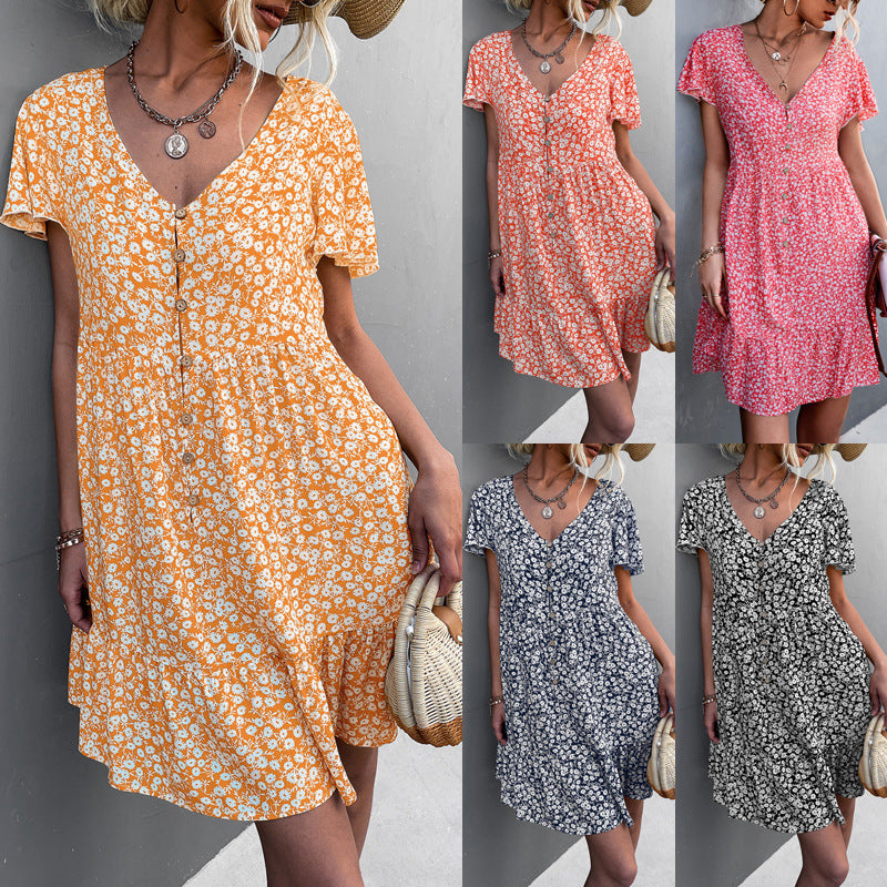 Leisure Floral Print Summer Short Dresses