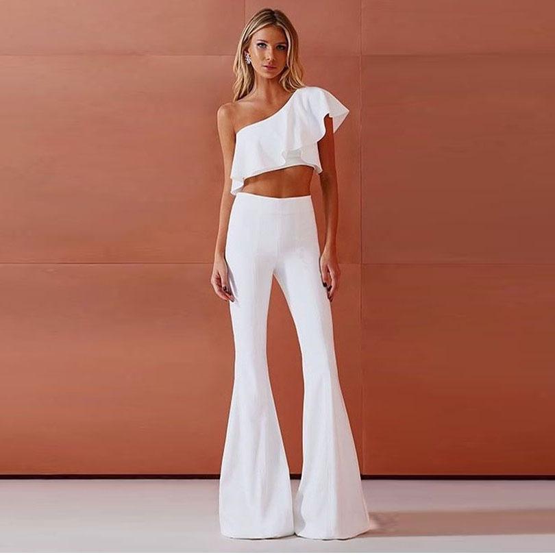 Sexy One Shoulder Midriff Baring Two Pieces Suits