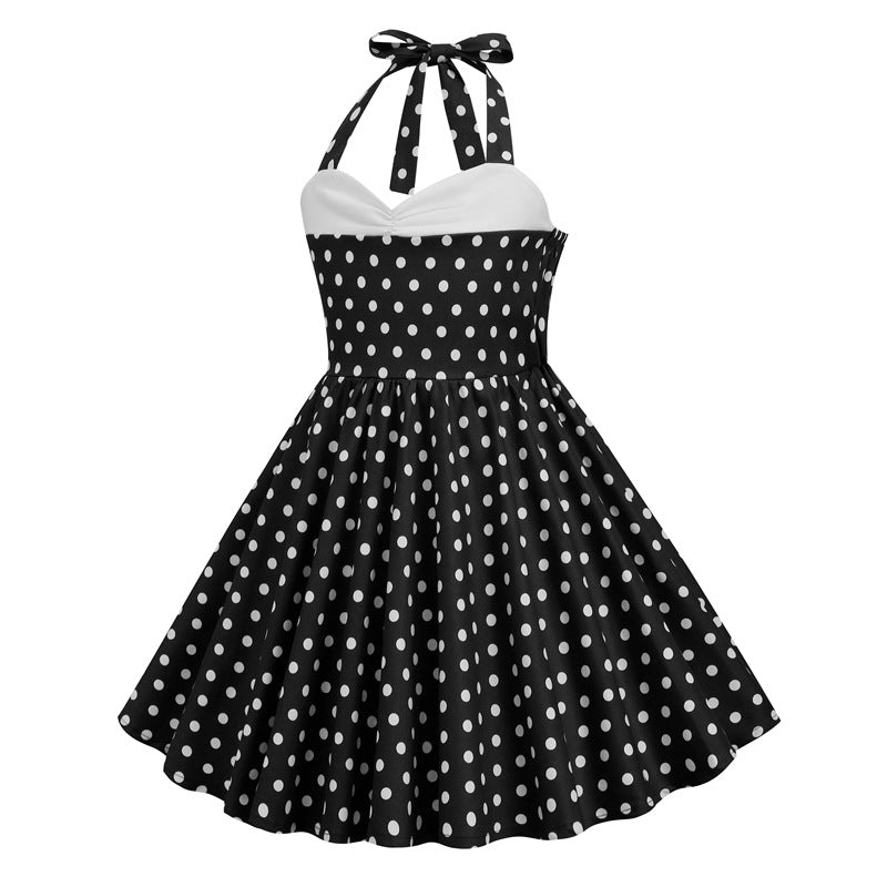 Vintage Dot Print Halter Dresses for Kids
