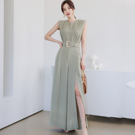 Summer Split Front Sleeveless Elegant Women Jumpsuits