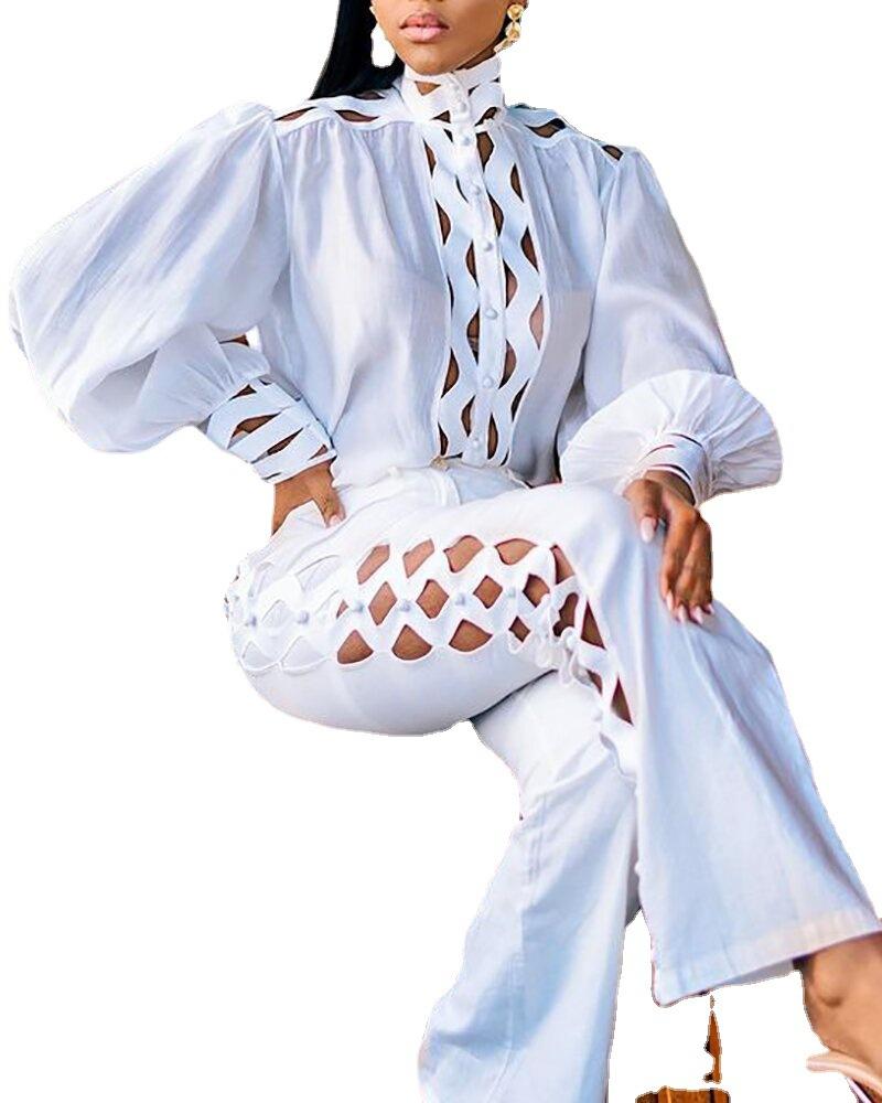 White Hollow Out Summer Beach Jumsuits-STYLEGOING