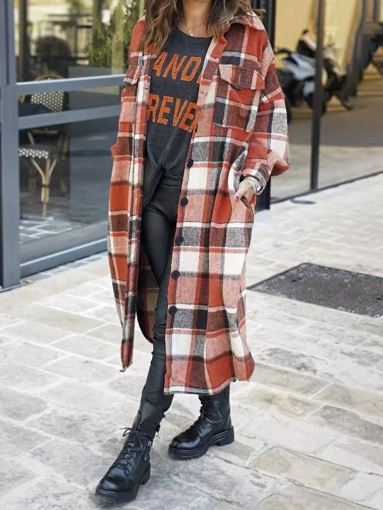 Casual Women Plaid Woolen Long Shirts