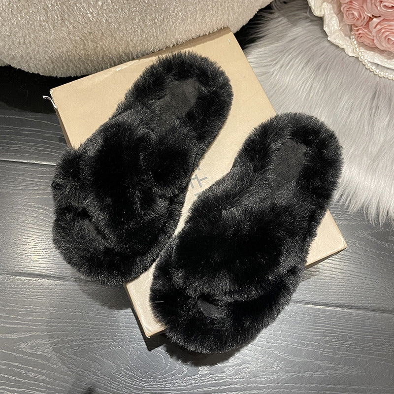 Crossed Plush Winter Slippers for Women