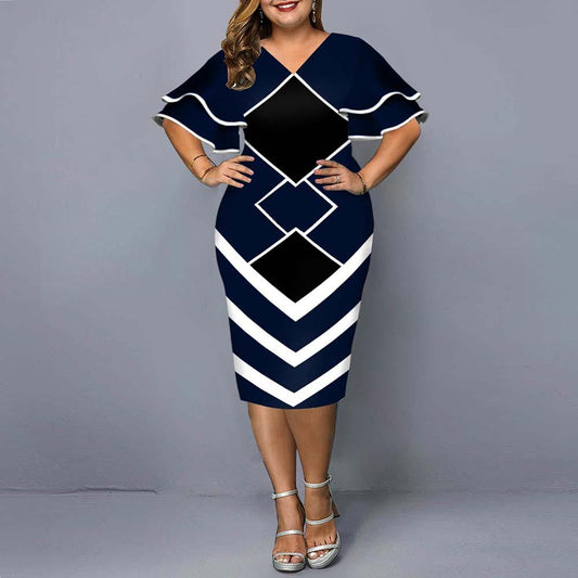 Women Plus Sizes Print Fall Dresses-STYLEGOING