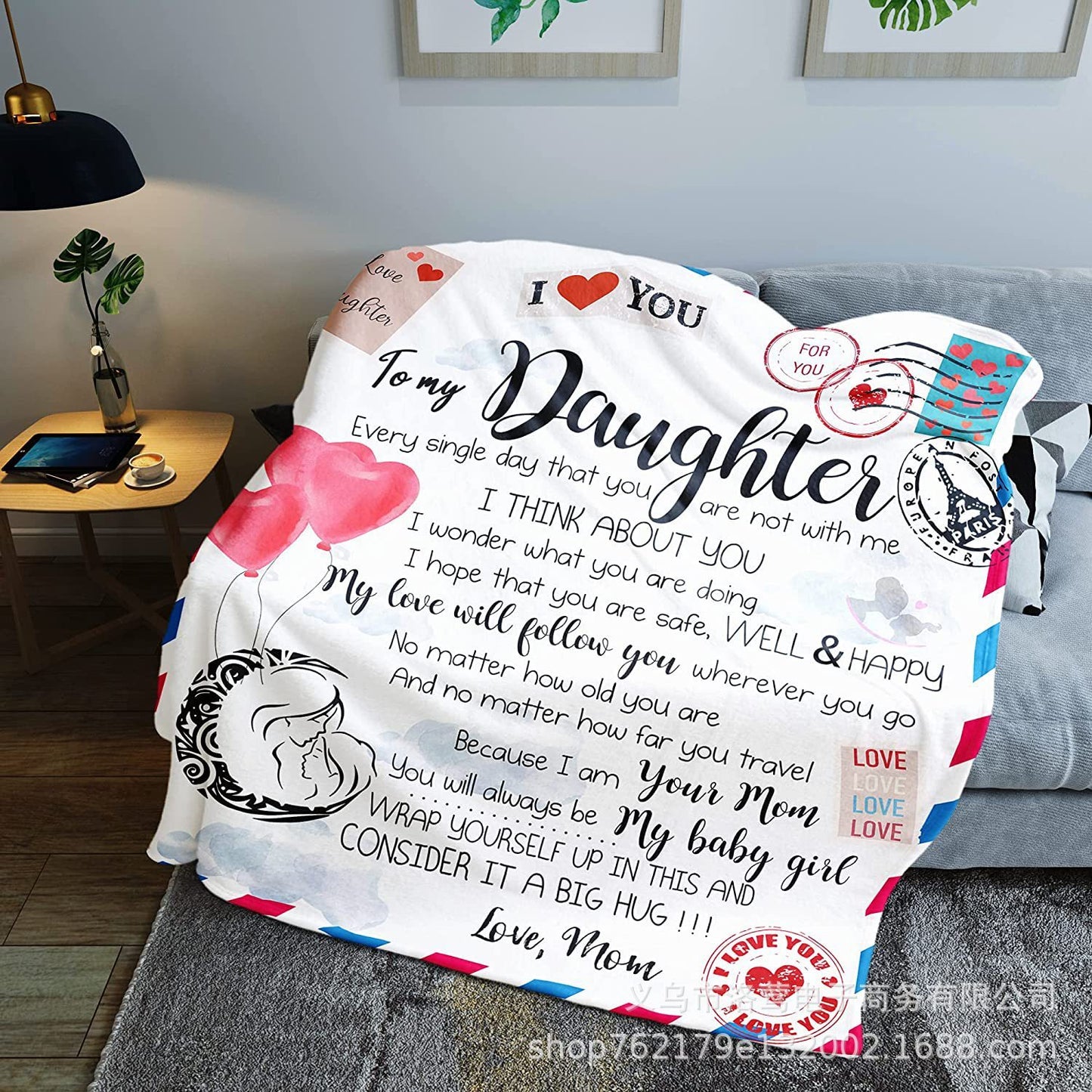 Mother to Daughter Envelope Letter Flannel Blanket--Free Shipping at meselling99