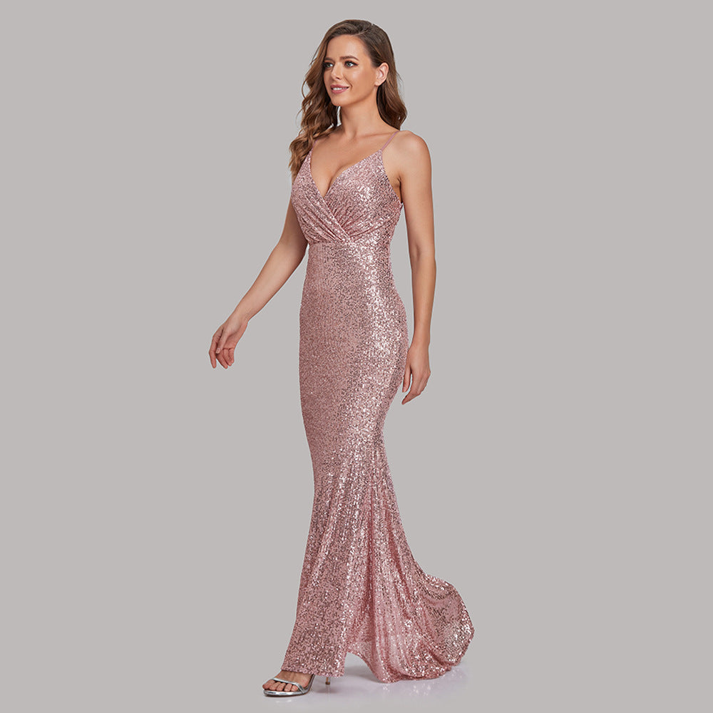 Sexy High Waist Sleeveless Sequined Mermaid Evening Dresses