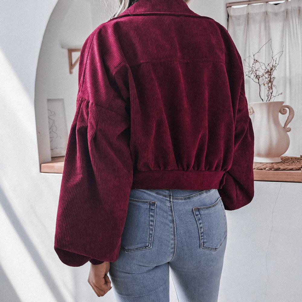 Women Long Sleeves Corduroy Casual Short Overcoat--Free Shipping at meselling99