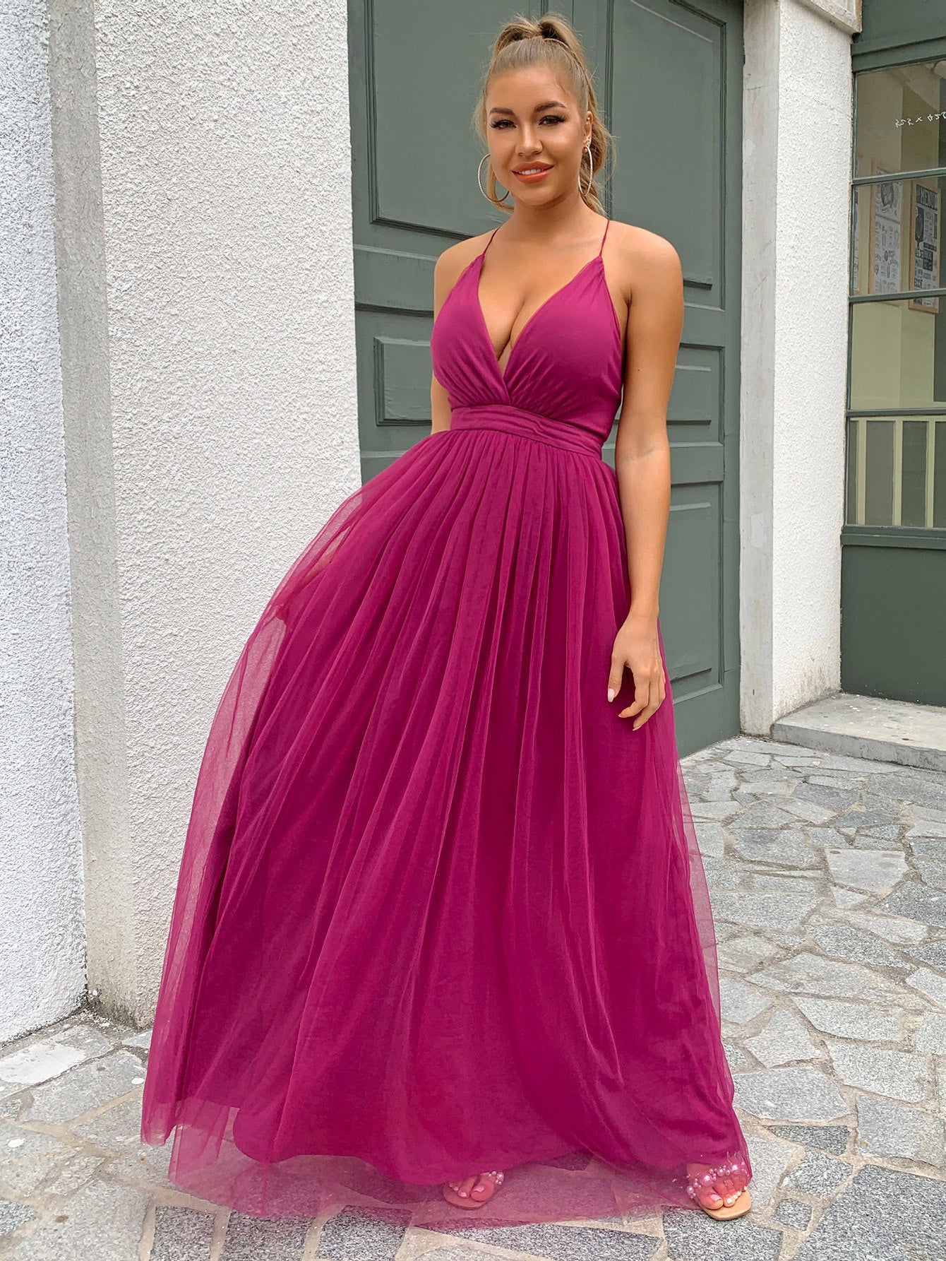 Sexy Backless Tulle Summer Evening Party Dresses