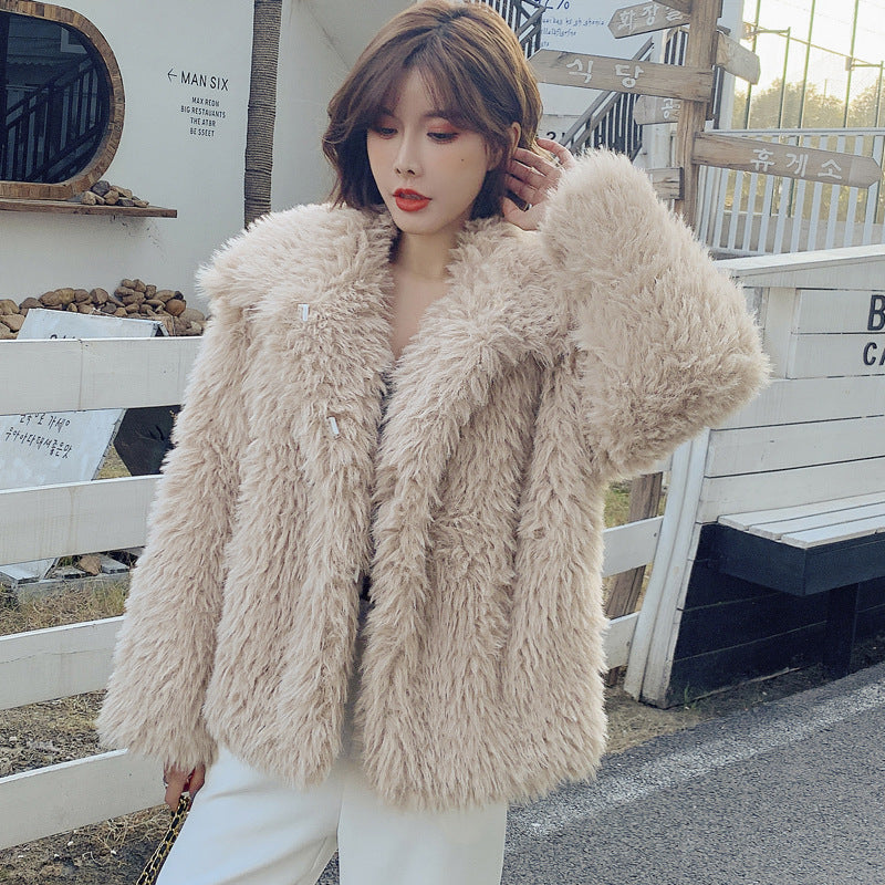 Winter Pink Artifical Fur Soft Overcoat for Women