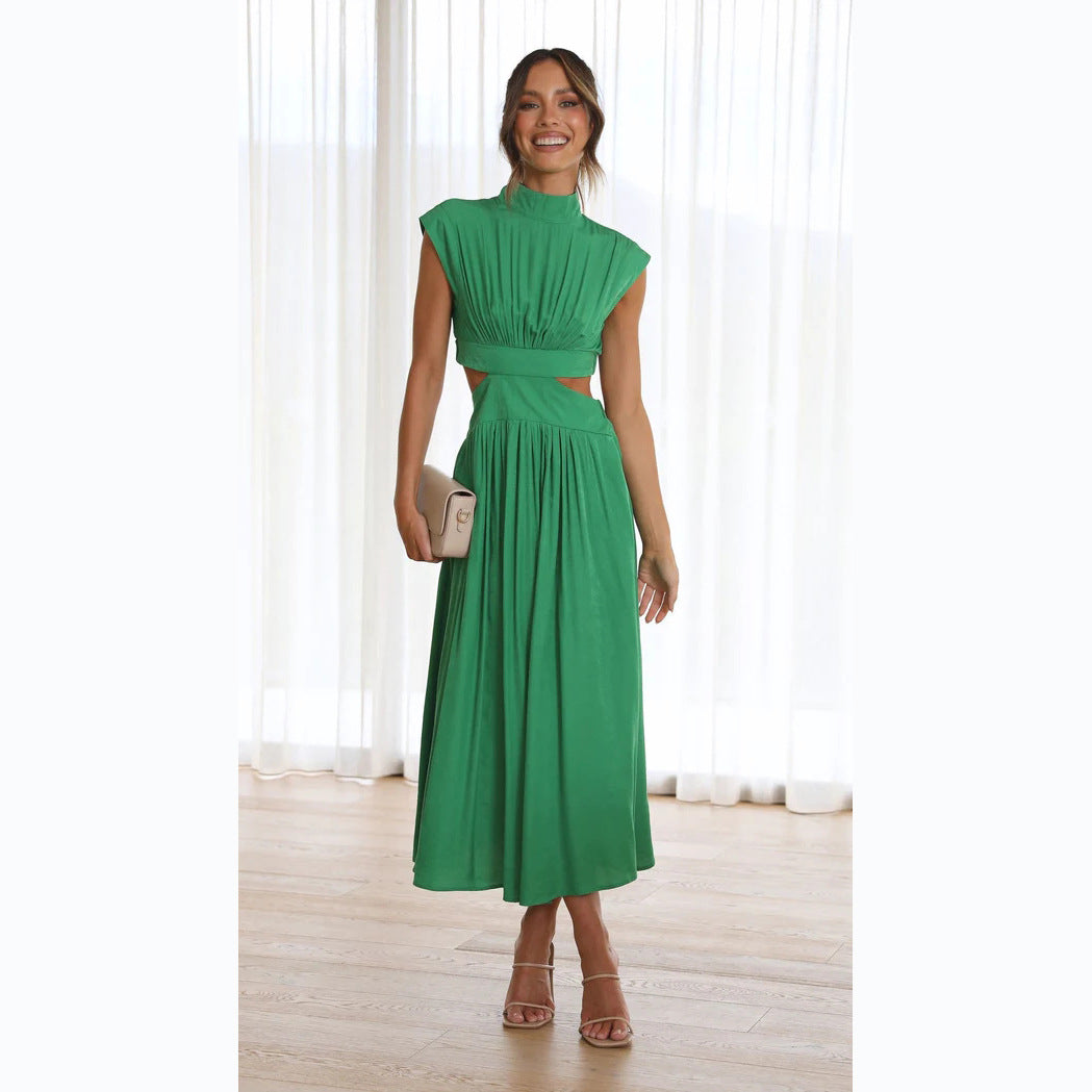 Fashion Stand Collar Waist Baring Summer Long Dresses