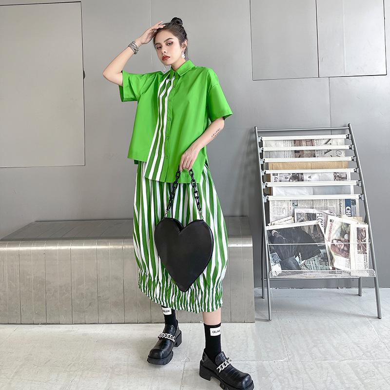 Fashon Persoanl Striped Shirts&skirts Two Pieces Sets-STYLEGOING