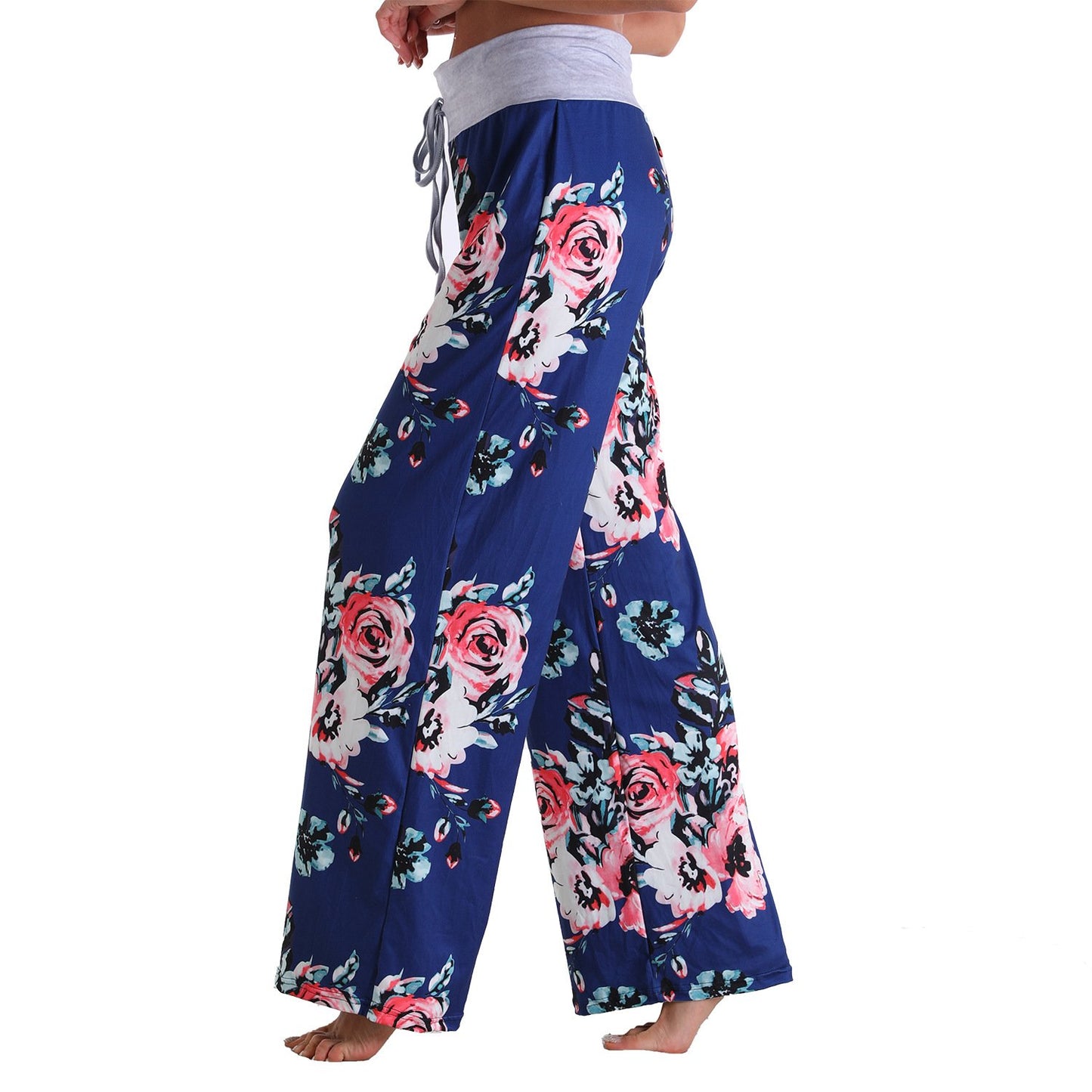 Casual Floral Print Women High Waist Trousers for Homewear