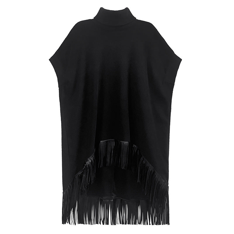 Vintage Tassels Turtleneck Black Dresses for Women