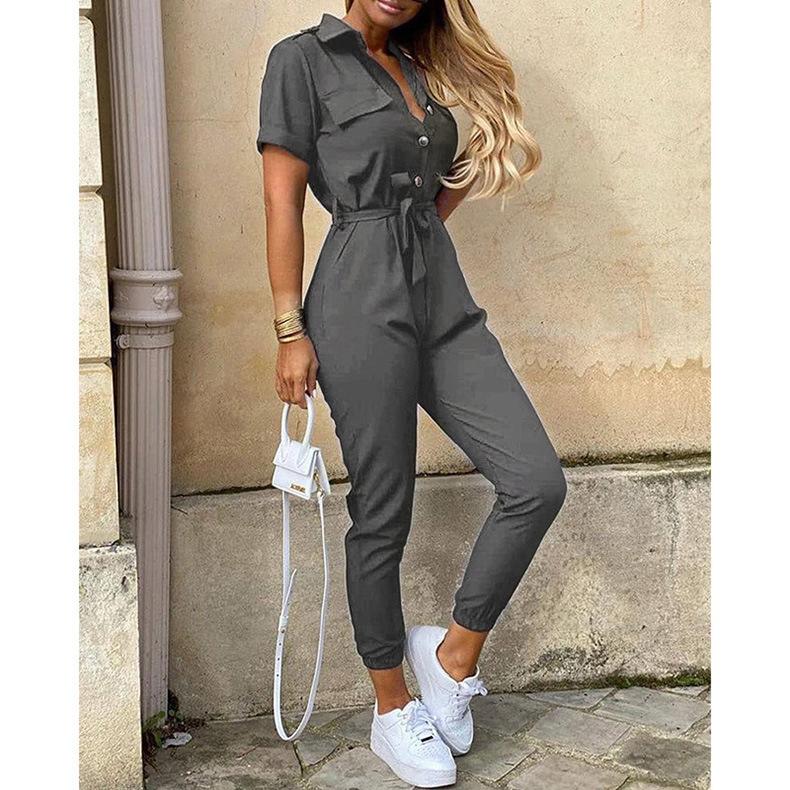 Summer Turnover Collar Leisure Jumpsuits-STYLEGOING