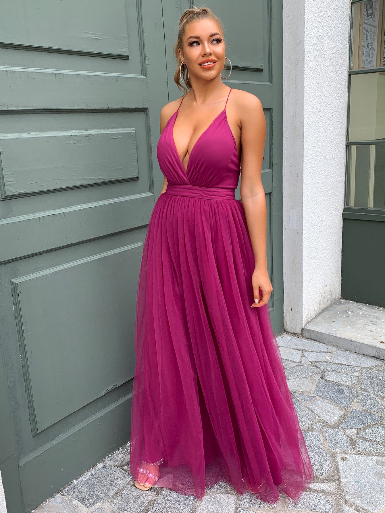 Sexy Backless Tulle Summer Evening Party Dresses