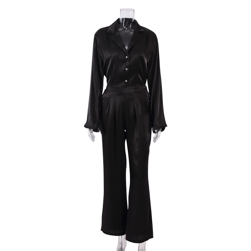 Classy Casual Women Long Sleeves Shirts and Wide Leg Pants