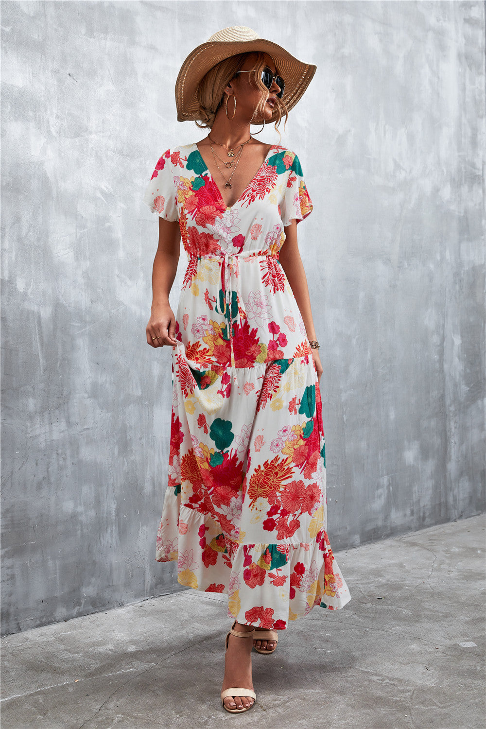 Casual V Neck Long Maxi Dresses