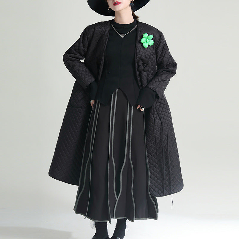 Black Cotton Winter Women Overcoats