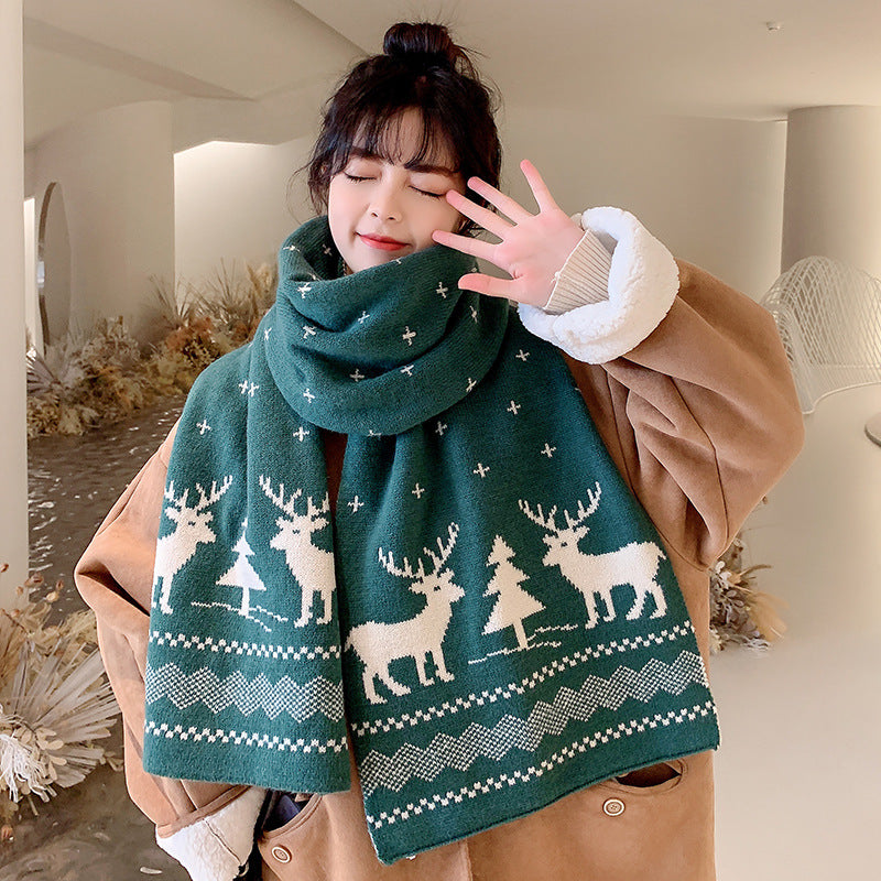 Christmas Lovely Elk Design Knitted Scarves